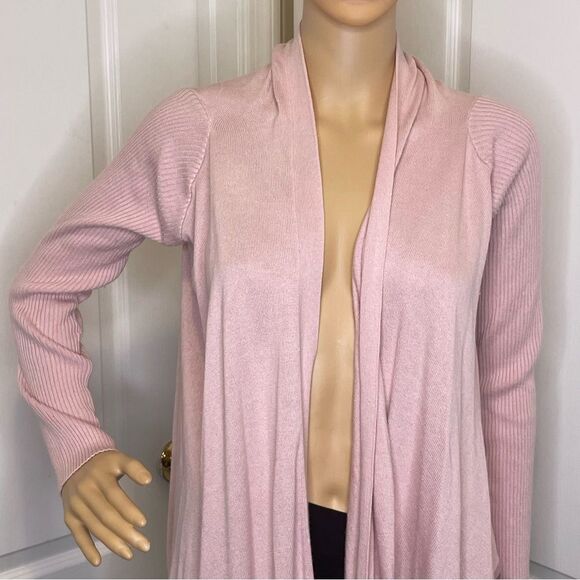 Bebe Cascading Front Long Sleeve Cardigan High Low Hem Light Pink Size Large - Picture 3 of 11
